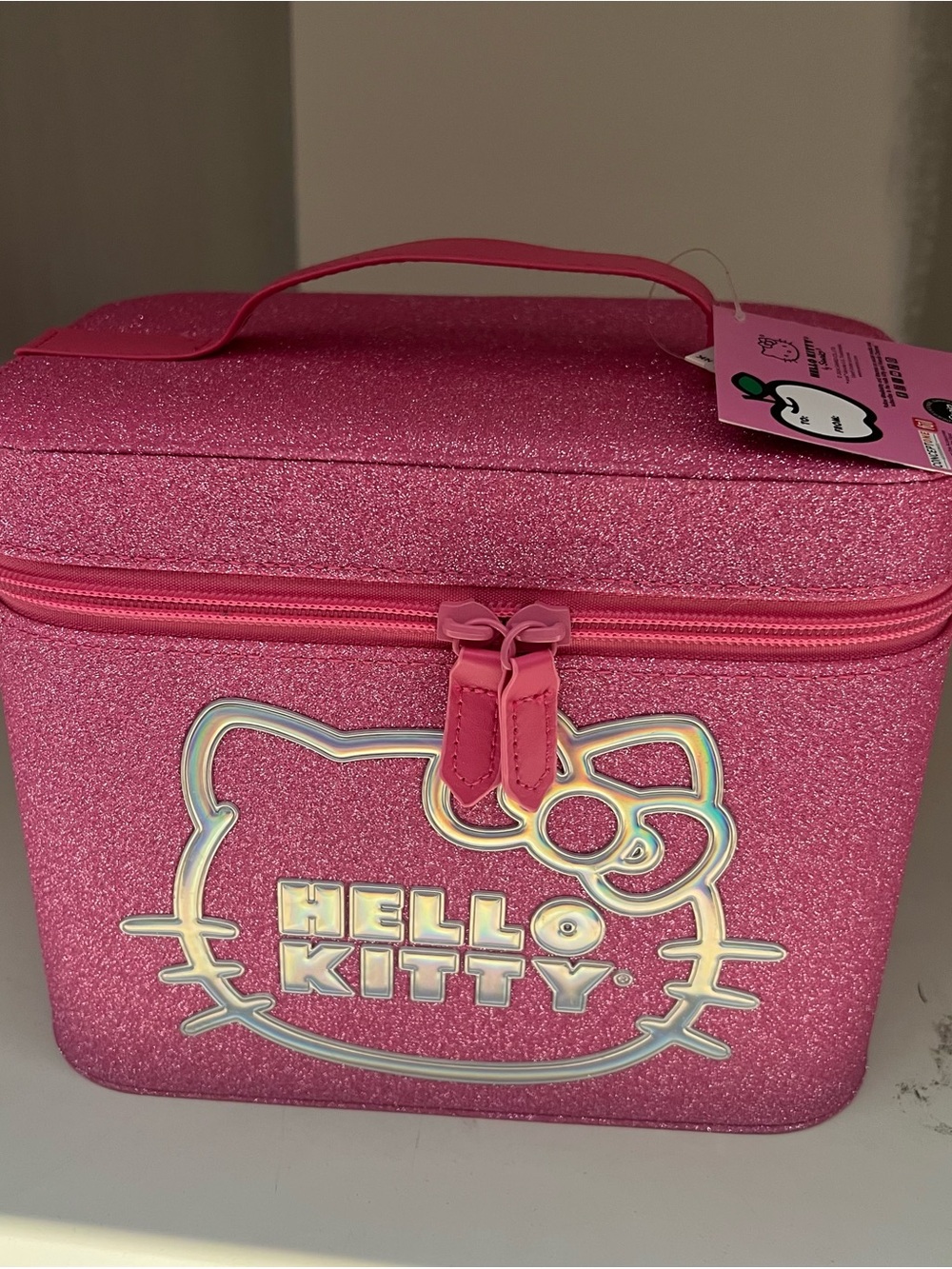 Hello Kitty Holographic Logo Pink Glitter Makeup Bag - Picture 3 of 4